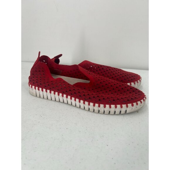 ILSE JACOBSEN Tulip Slip-On Shoes EU 40 (US 9.5-10) Red Perforated Travel Flats - Picture 8 of 12